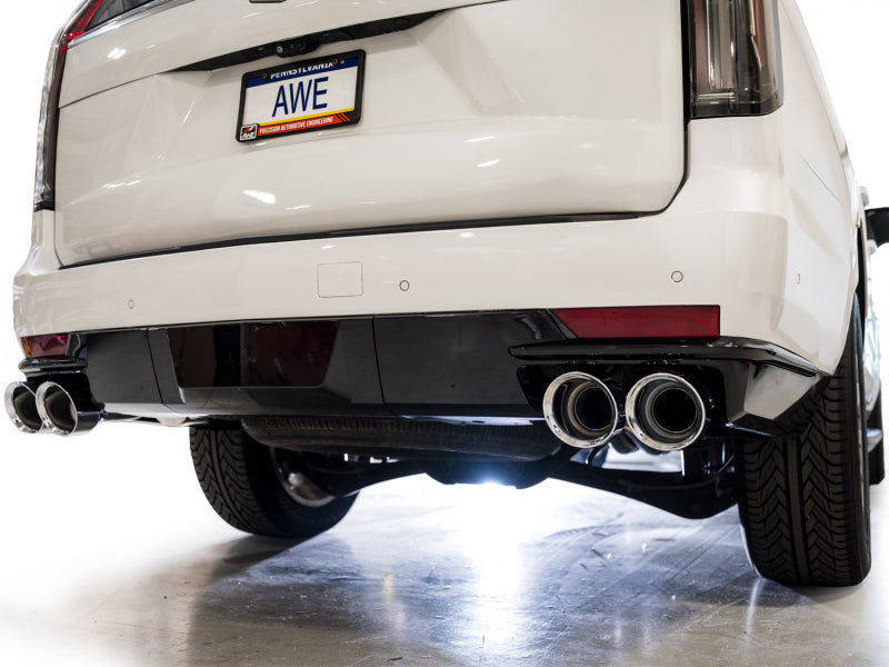 AWE Tuning 2021+ Cadillac Escalade 6.2L ESV 0FG Dual Exit Exhaust System w/ 5in Chrome Silver Tips