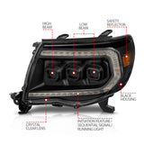 ANZO 05-11 Toyota Tacoma Full LED Proj Headlights White DRL/Init/SeqSig Black - Pair