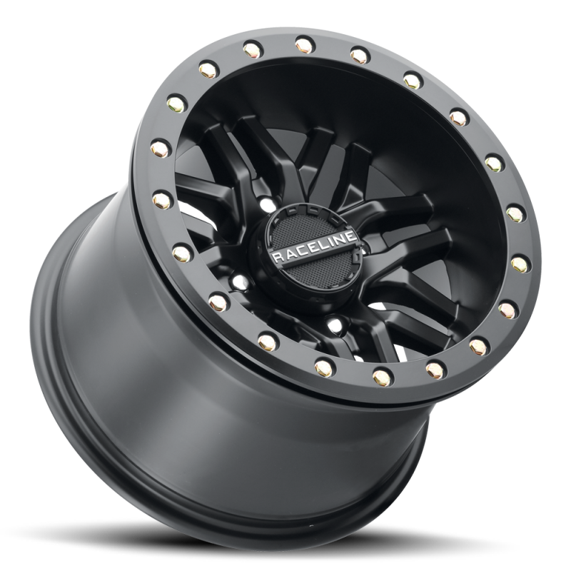 Raceline A91B Ryno 15x8in / 4x137 BP / 10mm Offset / 110.18mm Bore - Satin Black Beadlock Wheel