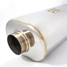 Load image into Gallery viewer, Stainless Bros 2.5in x 14in OAL SS304 Oval Muffler (2.5in Center In/2.5in Center Out) - Polish