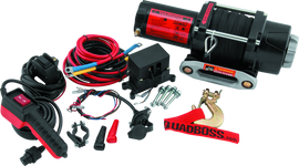 QuadBoss Winch Kit - 39ft x 3/16in Synthetic Rope - 3hp - Hawse Fairlead - Wired Remote - 2500lb