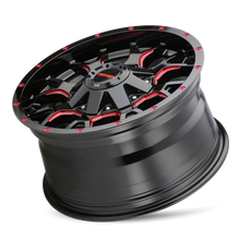 Load image into Gallery viewer, Mayhem 8015 Warrior 18x9 / 6x135 BP / 18mm Offset / 106mm Hub Black w/ Prism Red Wheel