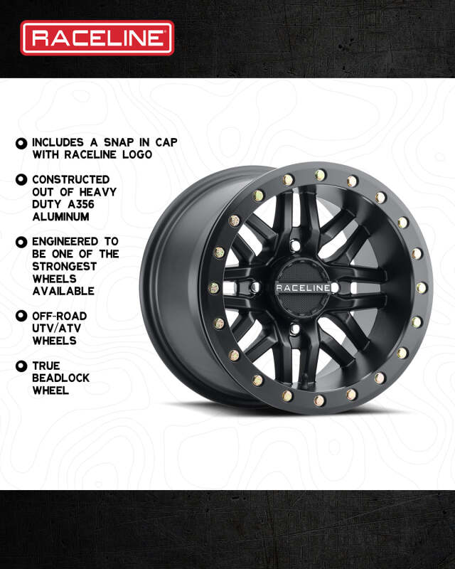 Raceline A91B Ryno 15x8in / 4x137 BP / 10mm Offset / 110.18mm Bore - Satin Black Beadlock Wheel