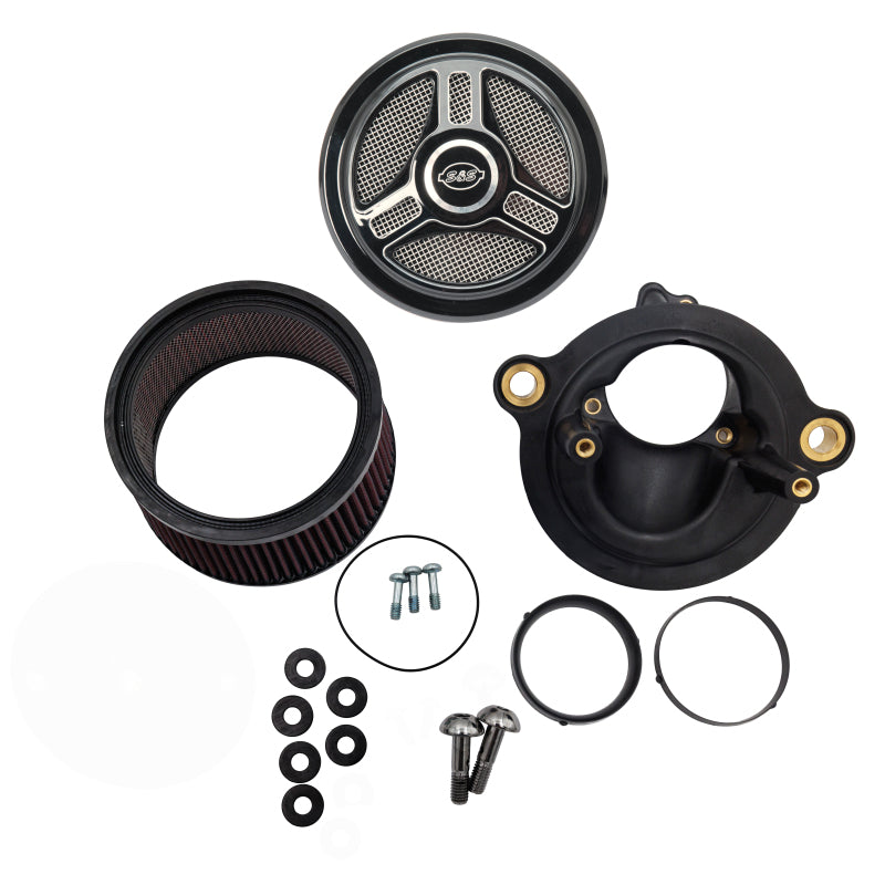 S&S Cycle M8 Gen 2 Models Stealth Air Cleaner Kit w/ 1in Filter Tri-Spoke 58/64/68mm TB - Gloss Blck
