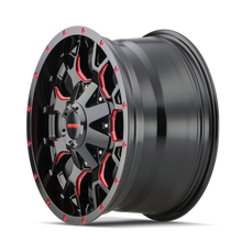 Load image into Gallery viewer, Mayhem 8015 Warrior 18x9 / 6x135 BP / 18mm Offset / 106mm Hub Black w/ Prism Red Wheel