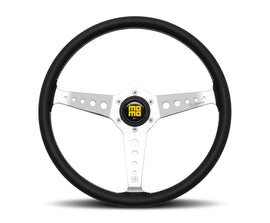 Momo California Steering Wheel 360 mm - Black Leather/White Stitch/Polished Spokes