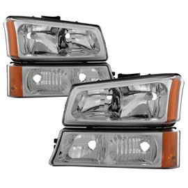 xTune Chevy Silverado 2500HD 03-06 Crystal Headlights w/ Bumper Lights Chrome HD-JH-CSIL03-AM-C-SET